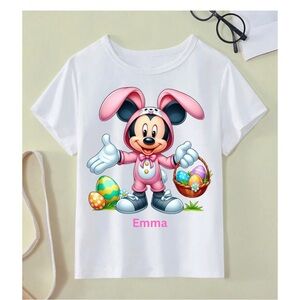 White T-Shirt with Cartoon Bunny Design